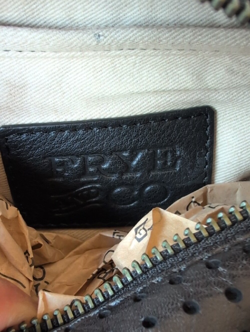 FRYE AND CO. Black Perforated Leather Crossbody Belt Bag with Keyring and Fringe - Picture 3 of 8